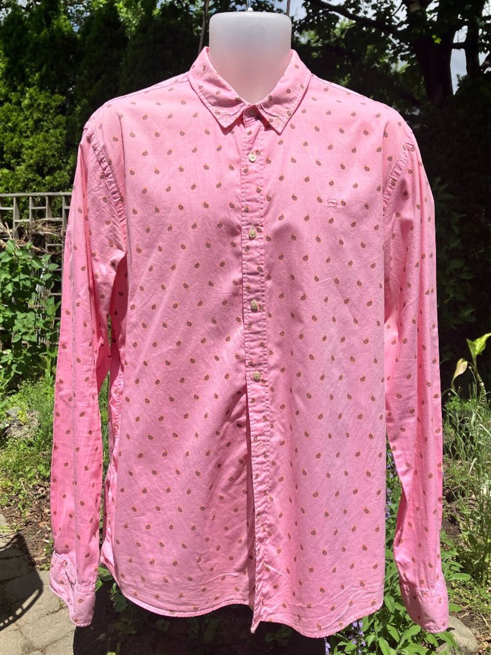 Mens My Favourite Oxford Shirt Size XL Regular Pink with Tiny Paisley Design